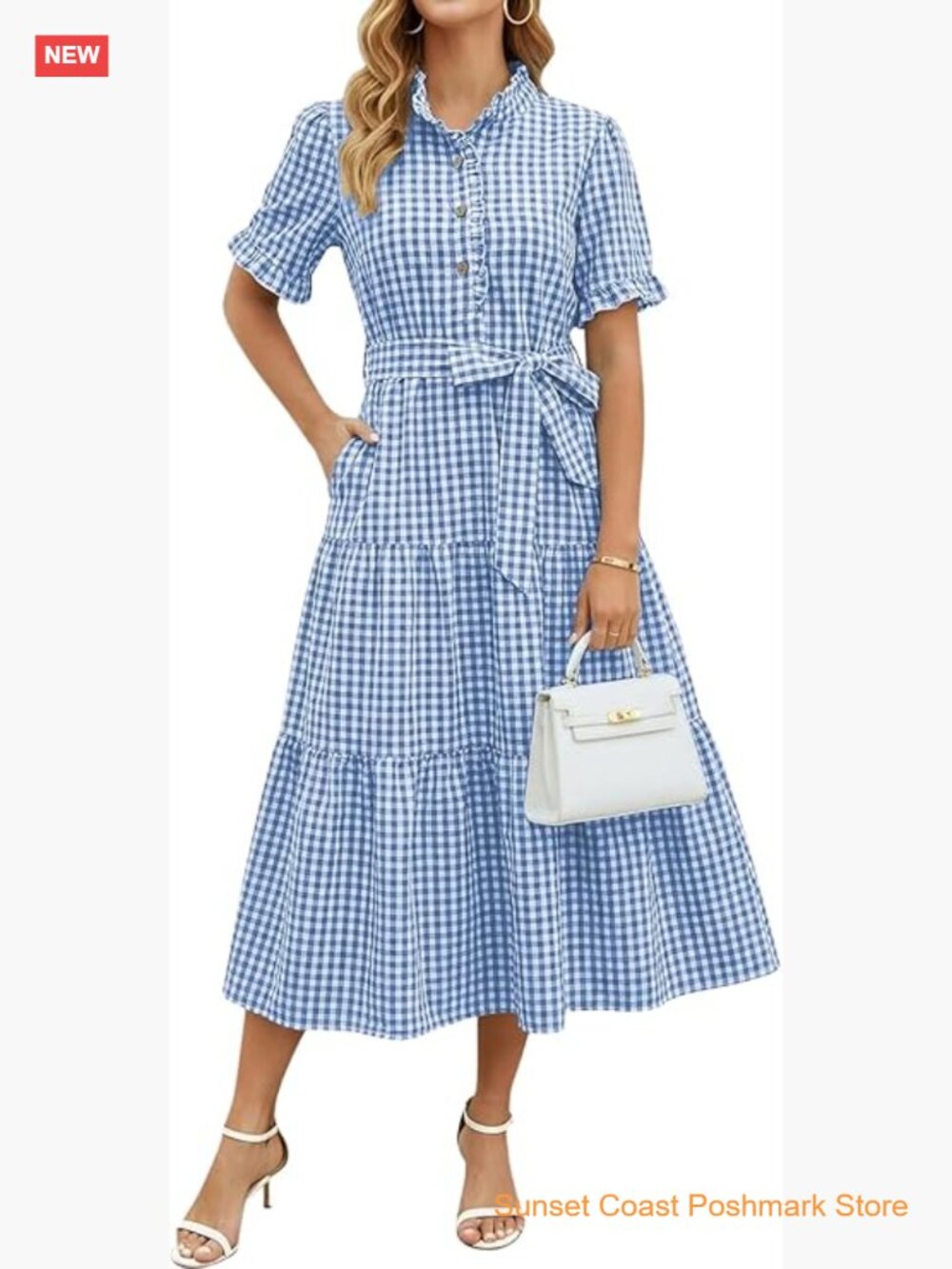 Vintage Plaid Polo Shirt Dress Ruffled Collar Short Sleeve Loose Midi with